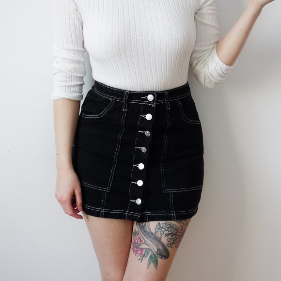 Black Jean Mini Skirt - Picture 1 of 6